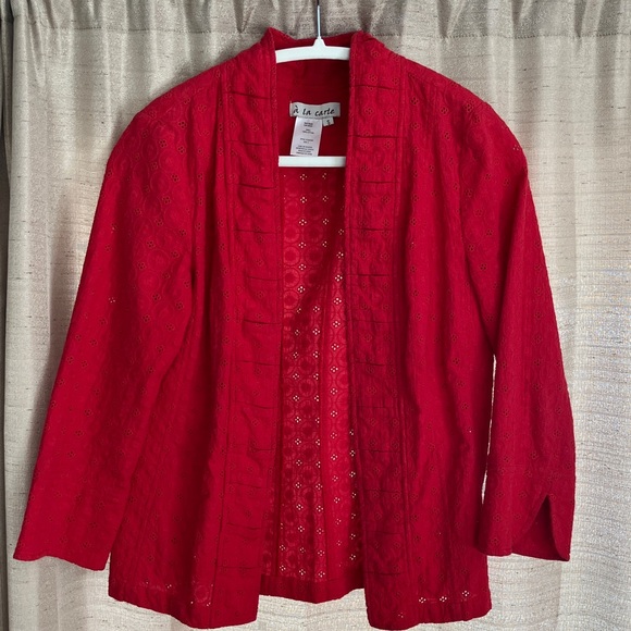A La Carte Jackets & Blazers - a la carte Eyelet Cotton Women's Jacket/Topper Romantic Layering Size S Red